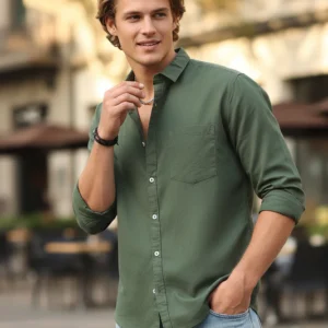 Men's Sage Green Cotton Full Sleeve Regular Fit Casual Solid Shirt