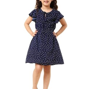A.T.U.N. (ALL THINGS UBER NICE) Girl's Polyester Skater Knee-Long Fit & Flare Casual Dress (GDRS NAT NPD_Blue_7-8 Y)